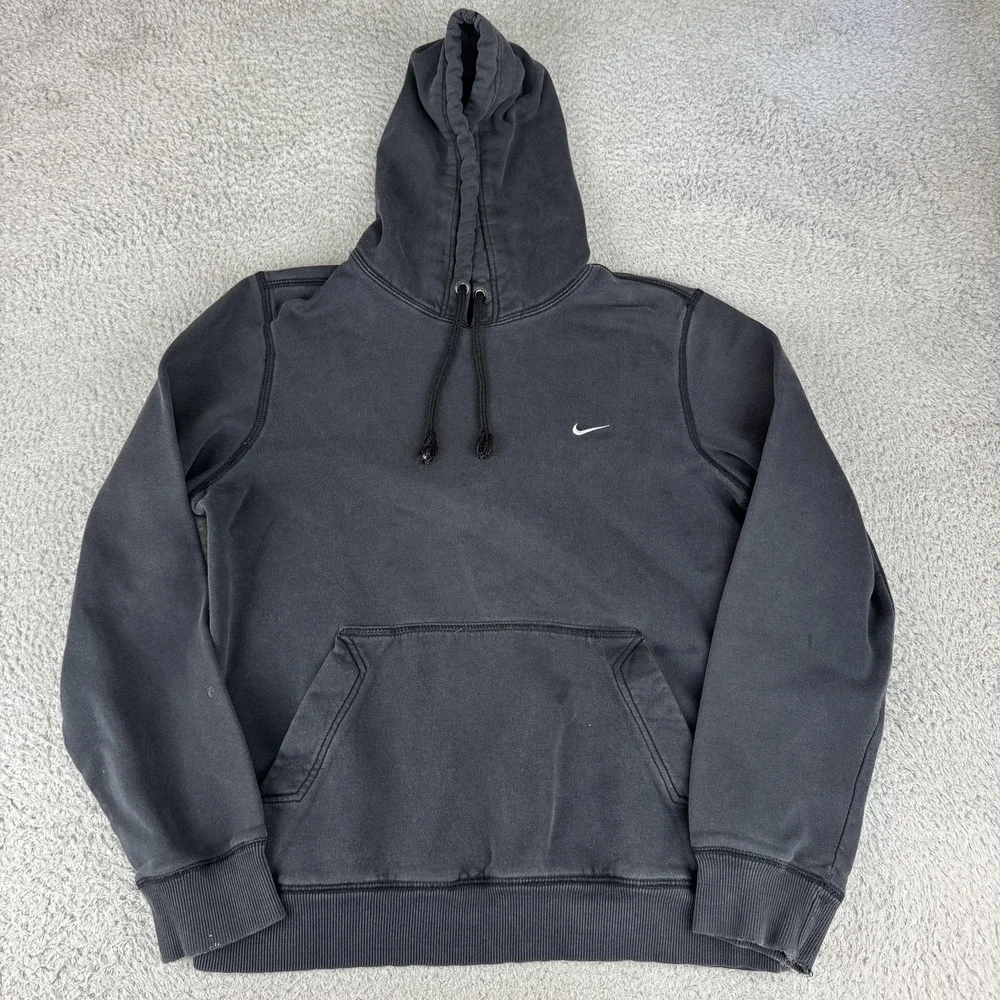 Nike Hoodie Mens Medium Black Pullover Solid‎ Swoosh Logo Hooded Sweatshirt